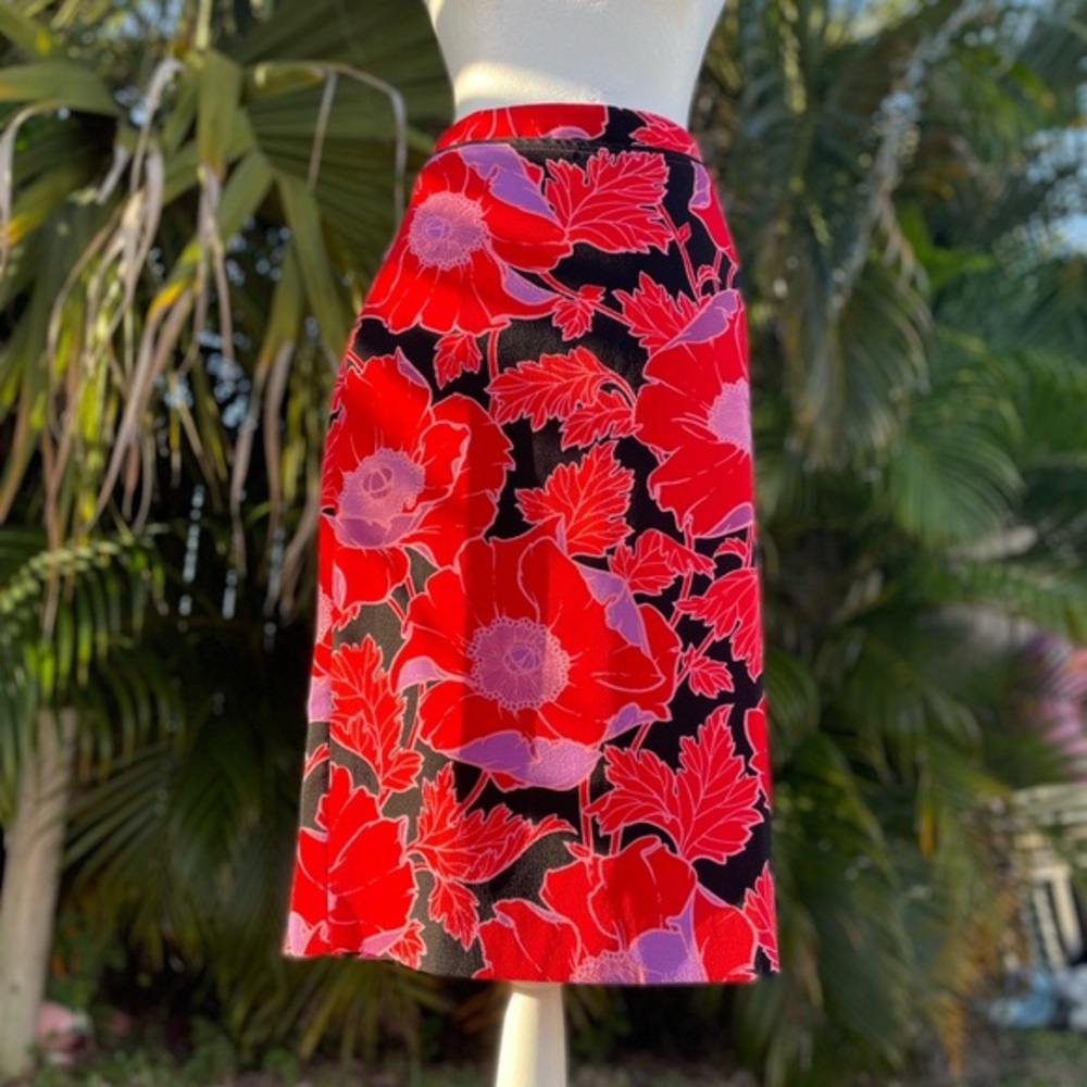 Who What Wear Floral A-Line Skirt in Red and Black